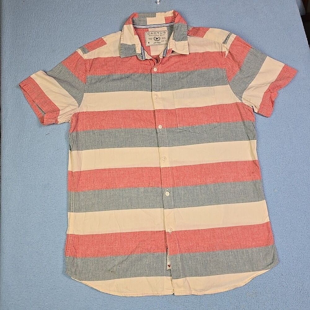 Cactus Man Slim Fit Men's Size Large Shorts Sleeve Striped Button Up Shirt